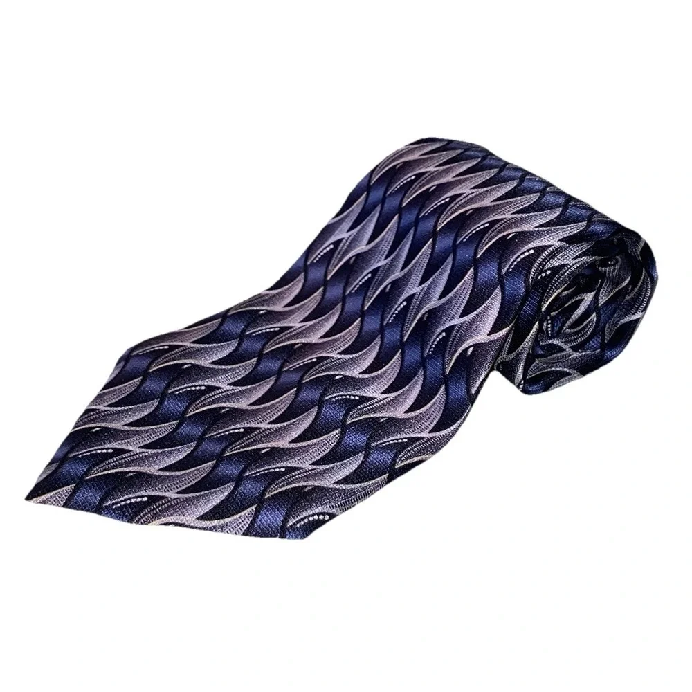 Vintage Pierre Cardin Men's Designer‎ necktie 100% Silk Tie Blue&Silver 58